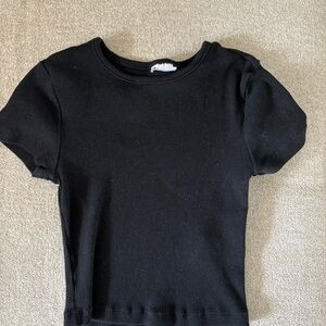 Girls' Black Short Sleeve Ribbed Top - Kids Shirt